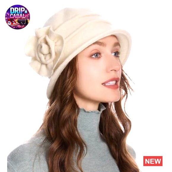 Wool Blend Vintage Cloche Bucket Hat with Stitched Flower Accent main image 7